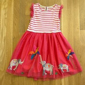 Girls Mini Boden White & Pink Elephant Dress Size 7-8 Years